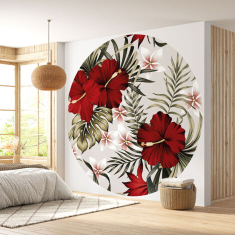 Papier peint rond / cercle - Motif floral - Diamètre 30 cm