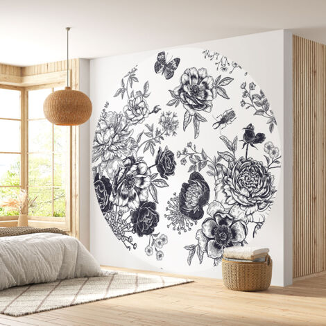 Papier peint rond / cercle - Motif floral - Diamètre 40 cm