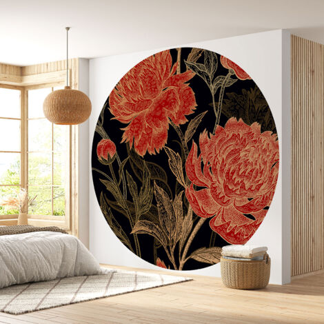 Papier peint rond / cercle - Motif floral - Diamètre 50 cm