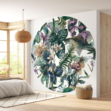 Papier peint rond / cercle - Motif floral - Diamètre 50 cm