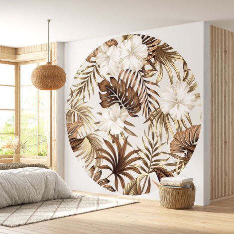 Papier peint rond / cercle - Motif floral - Diamètre 50 cm