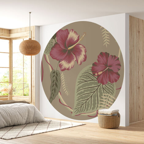 Papier peint rond / cercle - Motif floral - Diamètre 50 cm