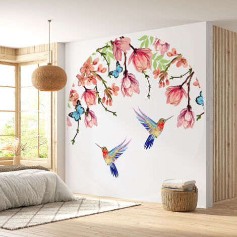 Papier peint rond / cercle - Motif floral - Diamètre 60 cm