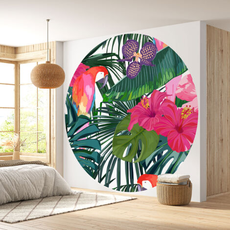 Papier peint rond / cercle - Motif tropical - Diamètre 30 cm