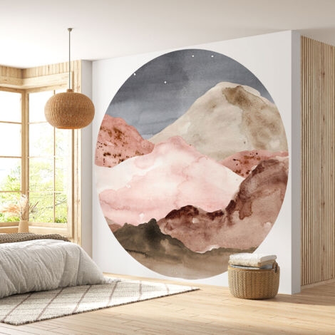 Papier peint rond / cercle - Paysage boho - Diamètre 30 cm