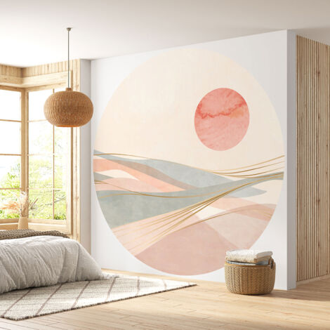 Papier peint rond / cercle - Paysage boho - Diamètre 50 cm