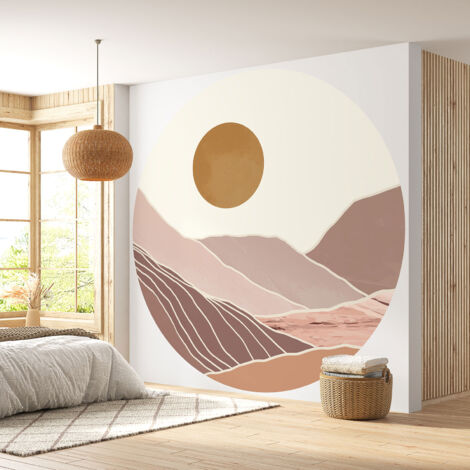 Papier peint rond / cercle - Paysage boho - Diamètre 50 cm