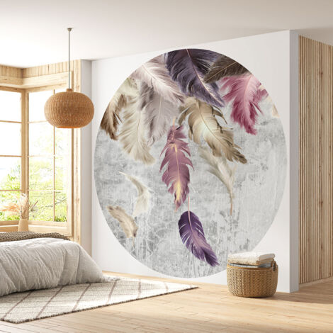 Papier peint rond / cercle - Plumes - Diamètre 30 cm