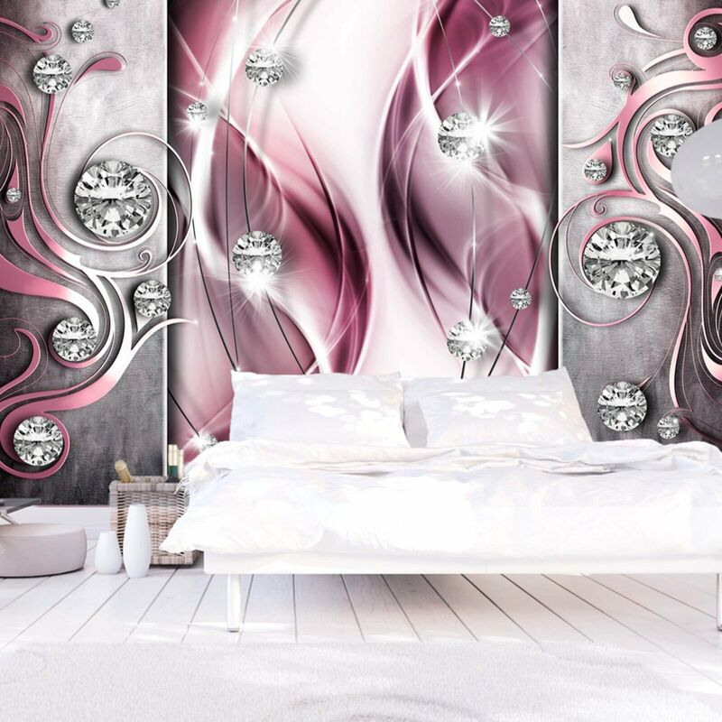 Papier peint rose et diamants - 350 x 245 cm