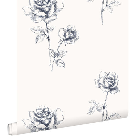 papier peint roses bleu  - ESTAhome