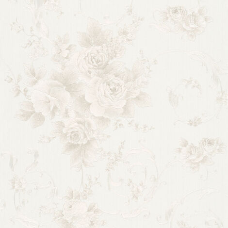 Papier peint roses crème blanc Papier peint romantique avec design de fleurs clair, idéal pour salon et salle à manger
