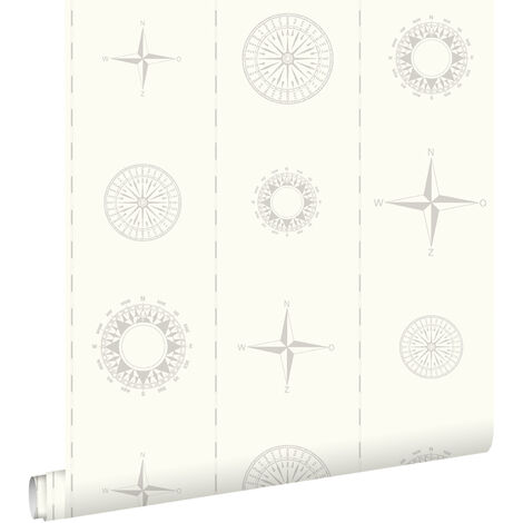 papier peint roses des vents argent  - ESTAhome