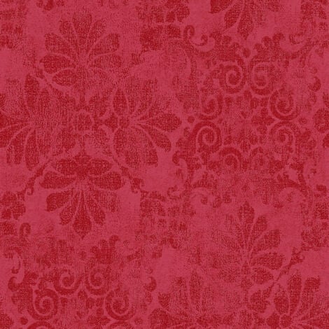Papier peint rouge brillant 329873, un modèle baroque intissé avec paillettes bordeaux, idéal pour chambre et salon