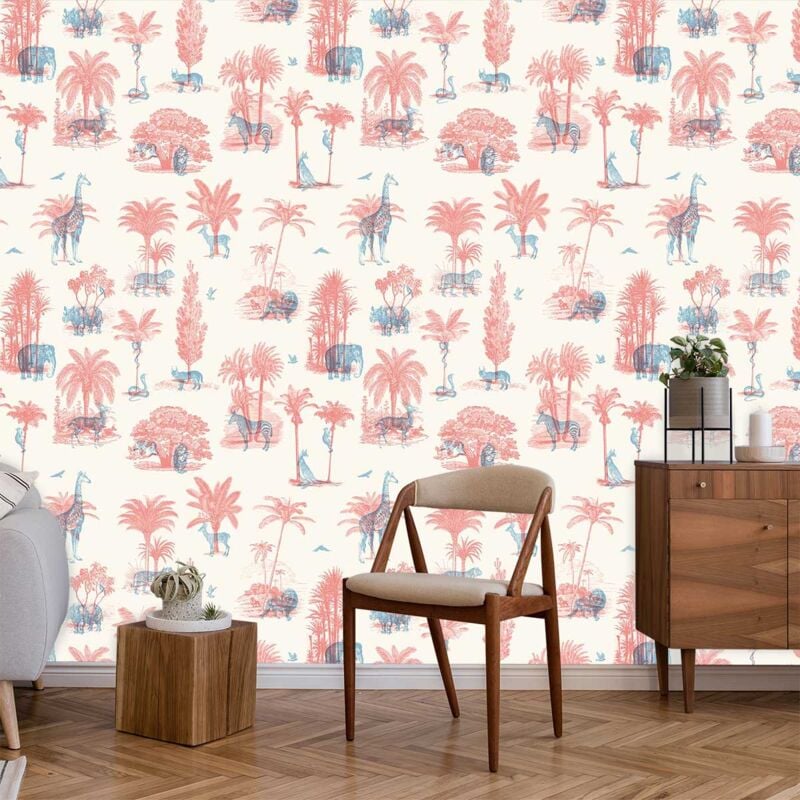 Papier peint savane en toile de jouy