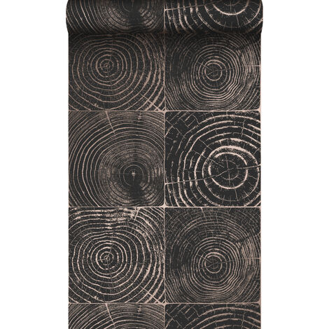 papier peint sections transversales des troncs d'arbres noir mat et bronze brillant  - Origin Wallcoverings