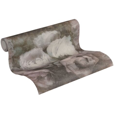 Papier peint shabby avec roses Papier peint mural romantique avec fleurs en rose ancien et violet