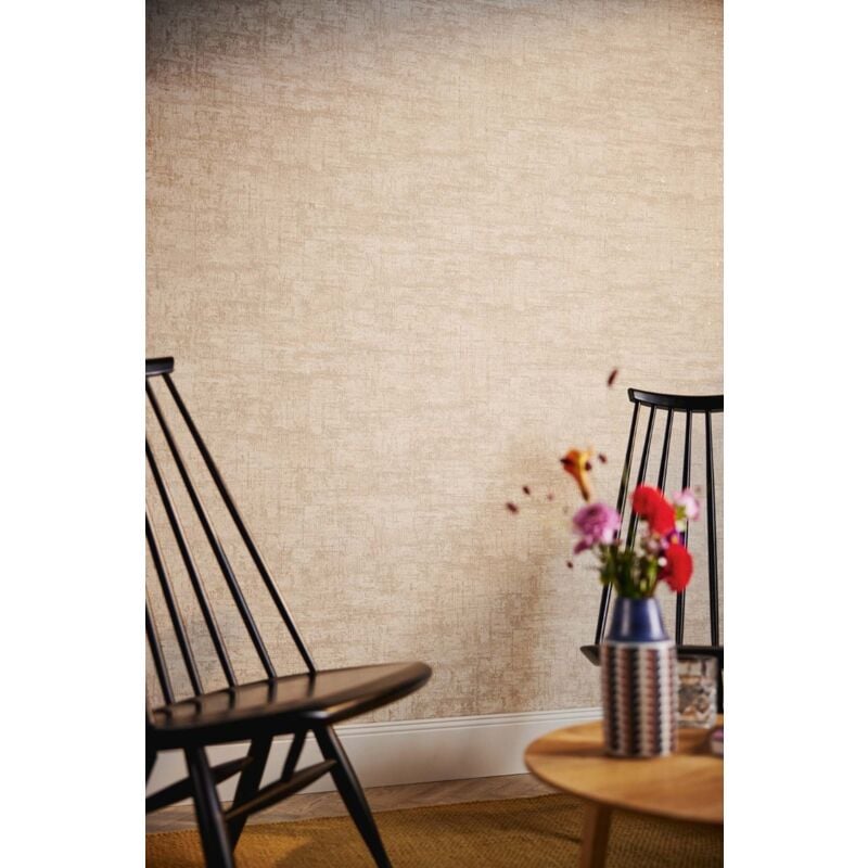 A.s.creations - Papier peint intissé effet métallique crème & doré Tapisserie texturée aspect industriel Papier peint idéal pour chambre & salon