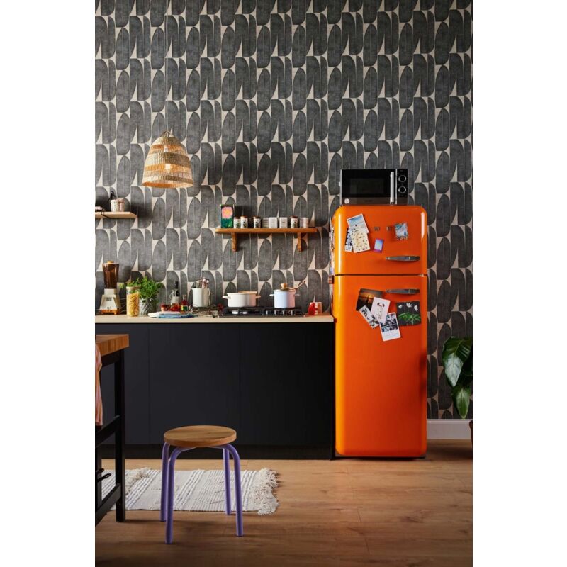 Papier peint nature gris foncé & beige Tapisserie à motifs géométrique feuillage Papier peint plantes tropicales idéal salon & couloir