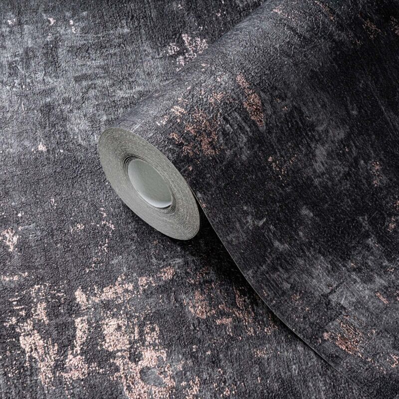 Ppaier peint moderne noir, gris & or Tapisserie aspect béton pour salon Papier peint effet métallique idéal pour chambre