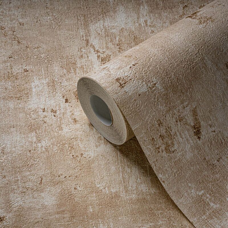 Papier peint moderne beige, crème & or Tapisserie aspect béton pour couloir Papier peint effet métallique idéal pour cuisine & bureau