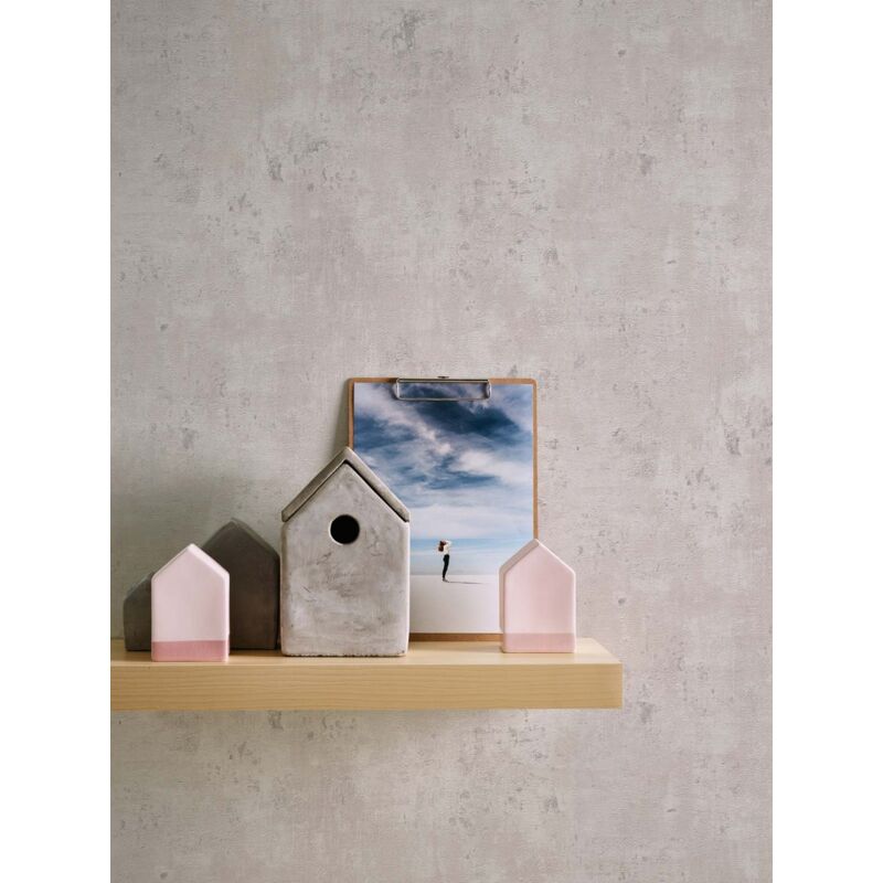 A.s.creations - Papier peint moderne beige, crème & gris Tapisserie aspect béton idéale pour cuisine Papier peint effet métallique pour salon