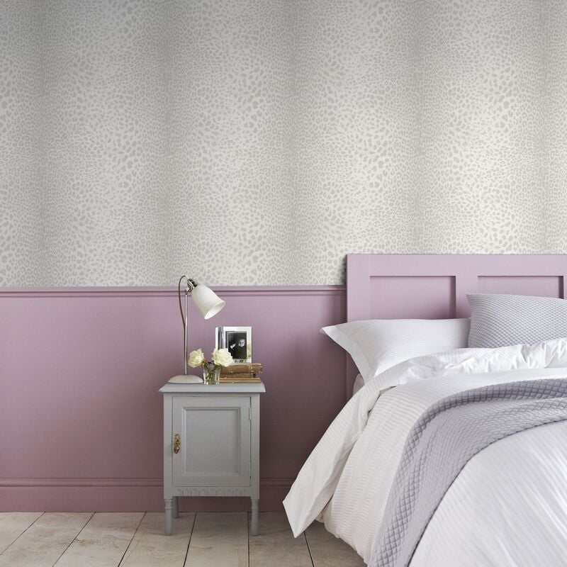 Papier peint intissé Léopard Vinyle Grainé 1005 x 52cm Blanc, Gris