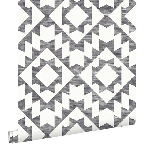 papier peint tapis Marrakech noir et blanc mat  - ESTAhome