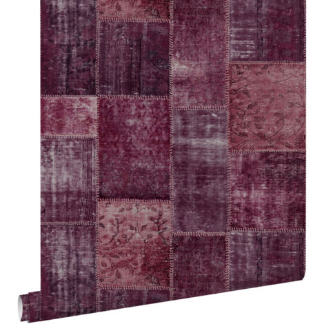 papier peint tapis patchwork kilim oriental bordeaux  - ESTAhome
