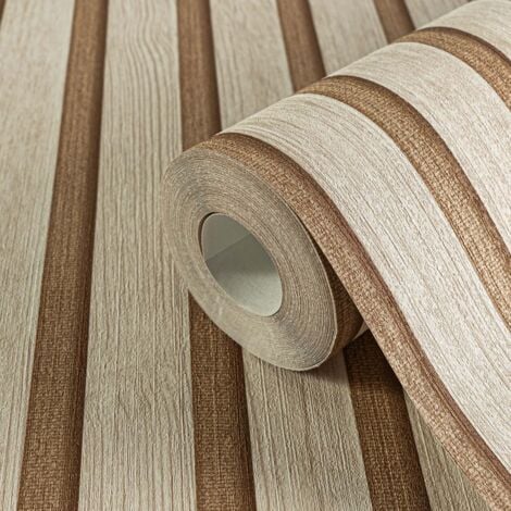 BRICOFLOR Papier peint tasseaux de bois, blanchi, salle à manger, salon, 786652