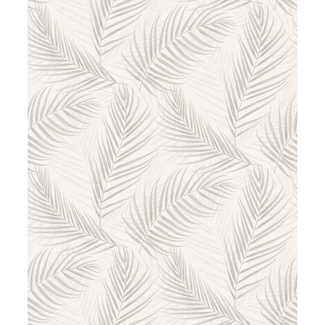 Papier peint taupe fleuri idéal chambre adulte  Tapisserie intissée à motif végétal marron clair  Papier peint moderne motif feuilles de palmier