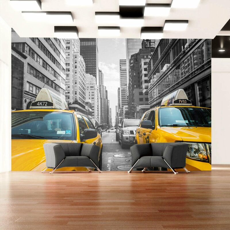 Artgeist - Papier peint taxi new-yorkais - 100 x 70 cm - Jaune, noir, blanc, gris