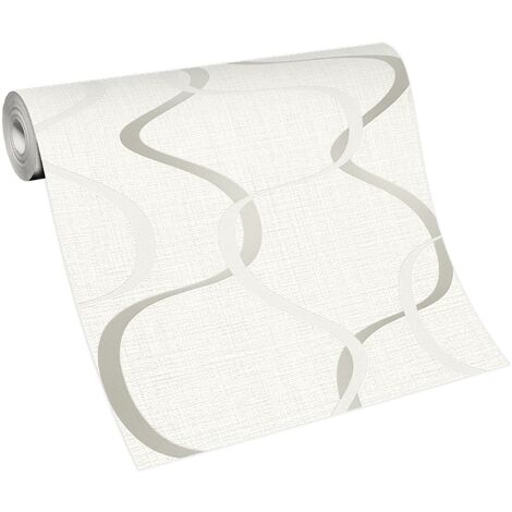 Papier peint tendance motif ondulation gris  Tapisserie moderne ondulé blanche & grise  Papier peint intissé blanc pour couloir