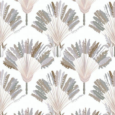 Papier peint tendance motif plumes beige gris & brun Tapisserie beige & marron à motif palmier Papier peint moderne plumes idéal couloir