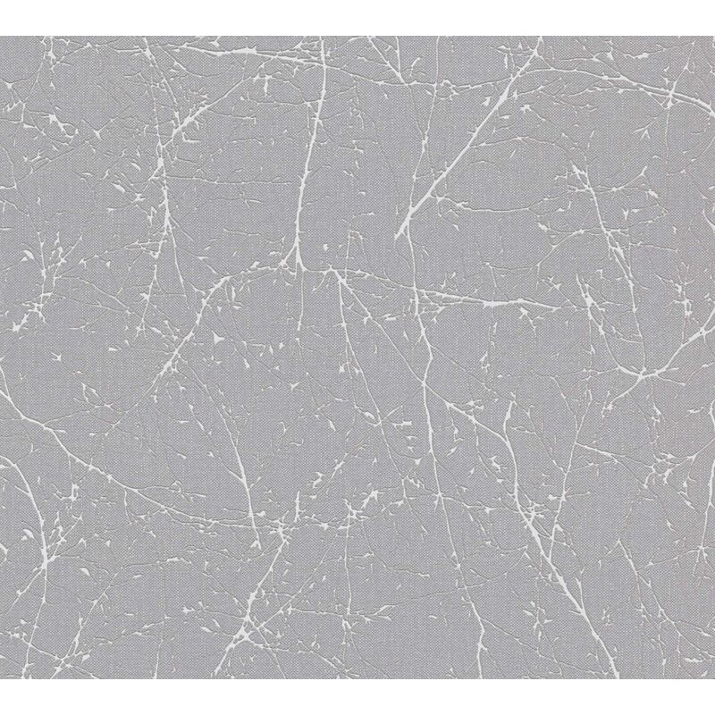 Papier peint intissé floral gris Tapisserie nature à branches Papier peint tendance style naturaliste idéal pour salon