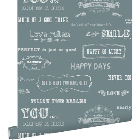 papier peint texte tableau vintage bleu  - ESTAhome