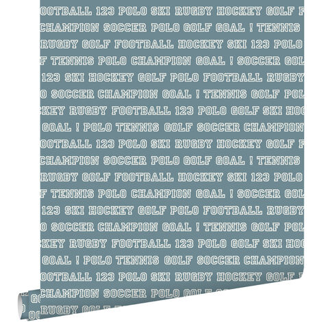 papier peint textes de sport vintage bleu foncé  - ESTAhome