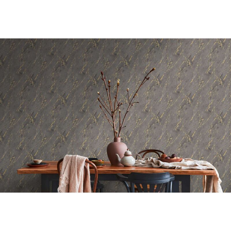 Papier peint marbré gris et or Papier peint effet marbre 3D Papier peint intissé Idéal pour couloir