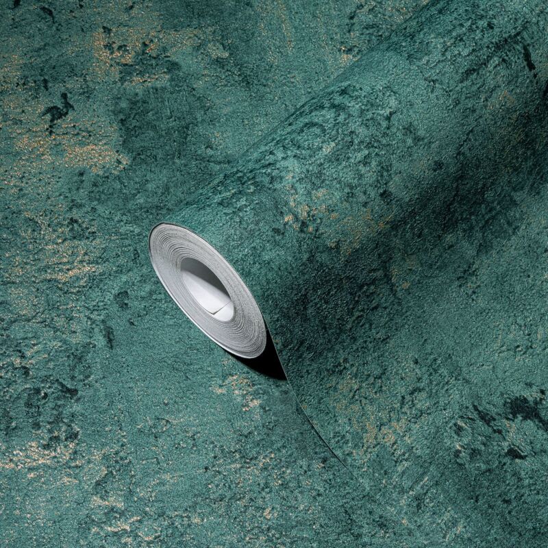 A.s.creations - Papier peint intissé bleu vert et doré Tapisserie moderne effet métallique Papier peint chic aspect béton idéal pour cuisine