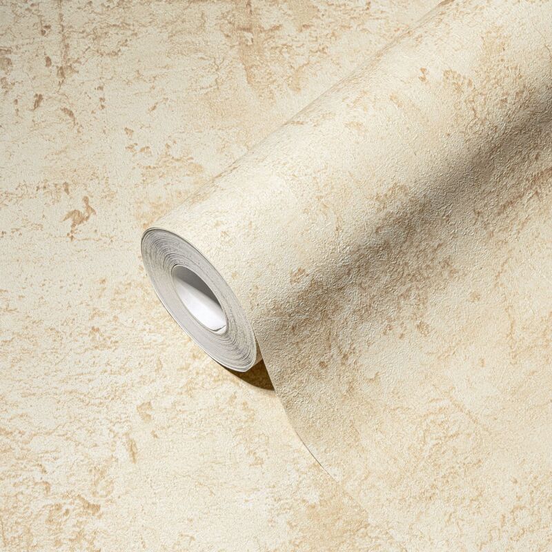 Papier peint intissé beige Tapisserie moderne effet métallique Papier peint chic aspect béton idéal pour cuisine et chambre