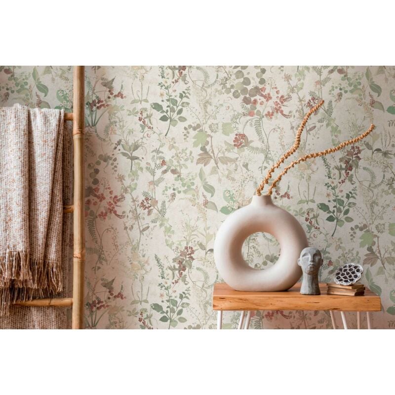 Papier peint fleurs fond blanc Tapisserie fleurs Fleuri vintage Papier peint intissé et embossé Idéal pour chambre