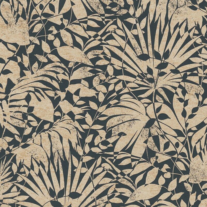 Papier peint Feuilles en Or Noir Papier peint intissé moderne avec des feuilles de palmier idéal pour les salons et les chambres