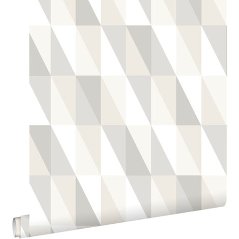papier peint triangles graphiques argent, gris et beige  - ESTAhome