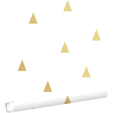 papier peint triangles graphiques or brillant et blanc  - ESTAhome