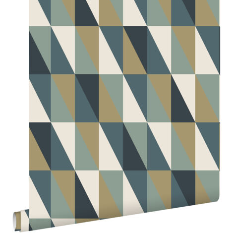 papier peint triangles graphiques or, vert et bleu  - ESTAhome