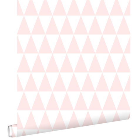 papier peint triangles graphiques rose clair et blanc  - ESTAhome