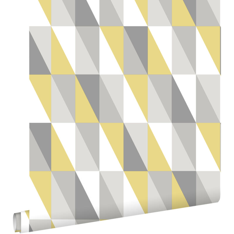 Estahome - papier peint triangles graphiques jaune ocre et gris