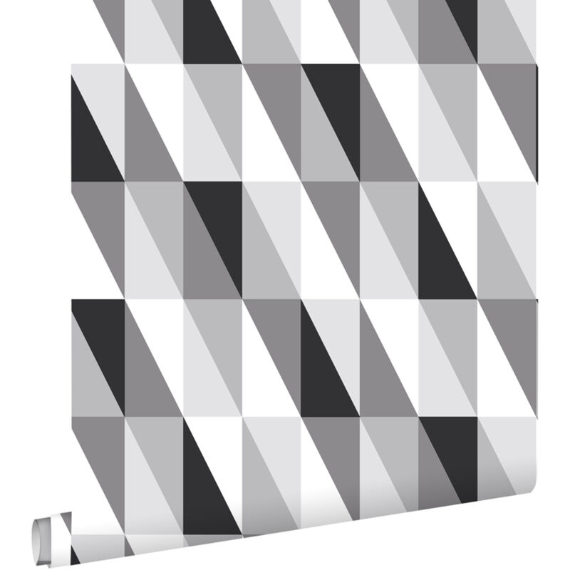 Papier peint triangles graphiques noir, gris et blanc Estahome