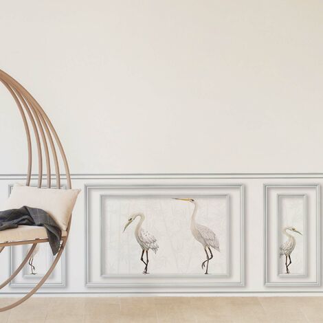 Papier peint trompe l'oeil Forêt de Bambous avec Hérons, 75x200cm, Boiserie Panoramique, Décoration Murale Intérieure