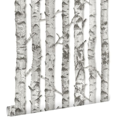 papier peint troncs de bouleau gris chaud clair  - ESTAhome