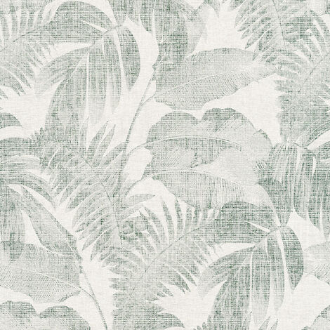 Papier peint tropical blanc & vert moderneTapisserie à motif feuille verte pour  salle de bain Papier peint motif palmier style vintage